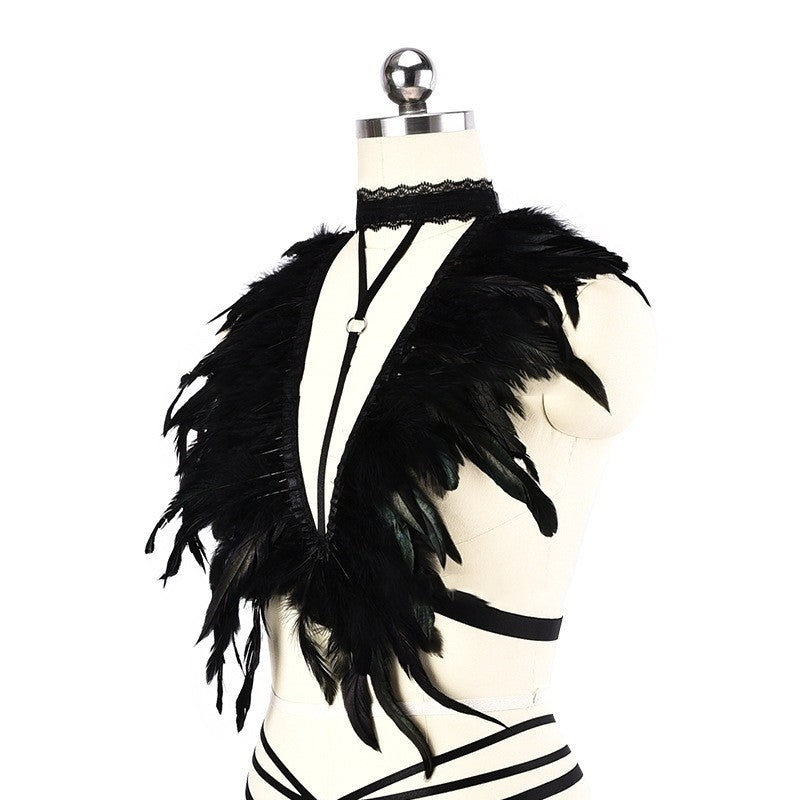 Black Whisper Feathered Harness Bra