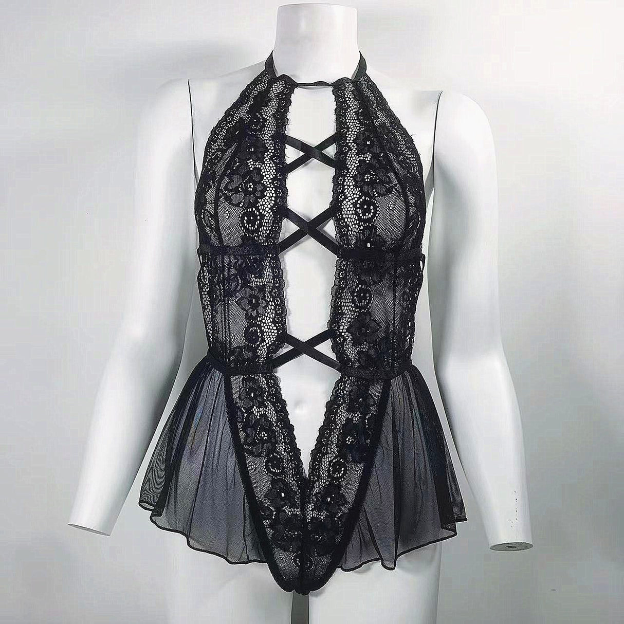 Seductive Lace Screen Dress Bodysuit Lingerie