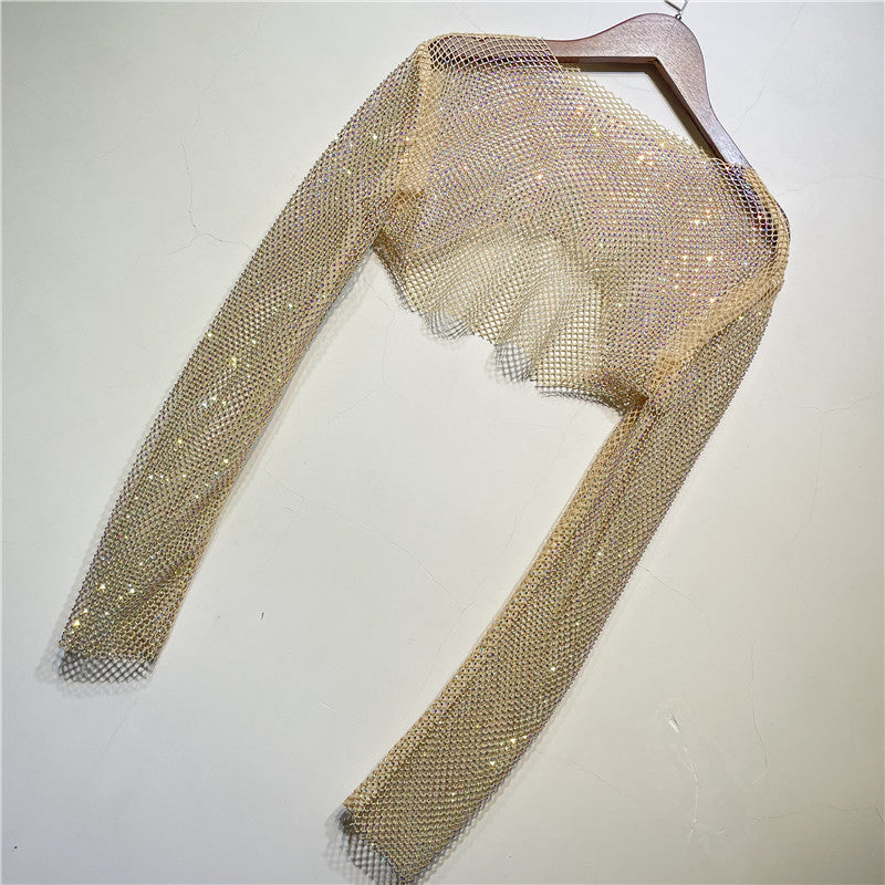 Isabella Metal Rhinestone Long Sleeved Crop Top