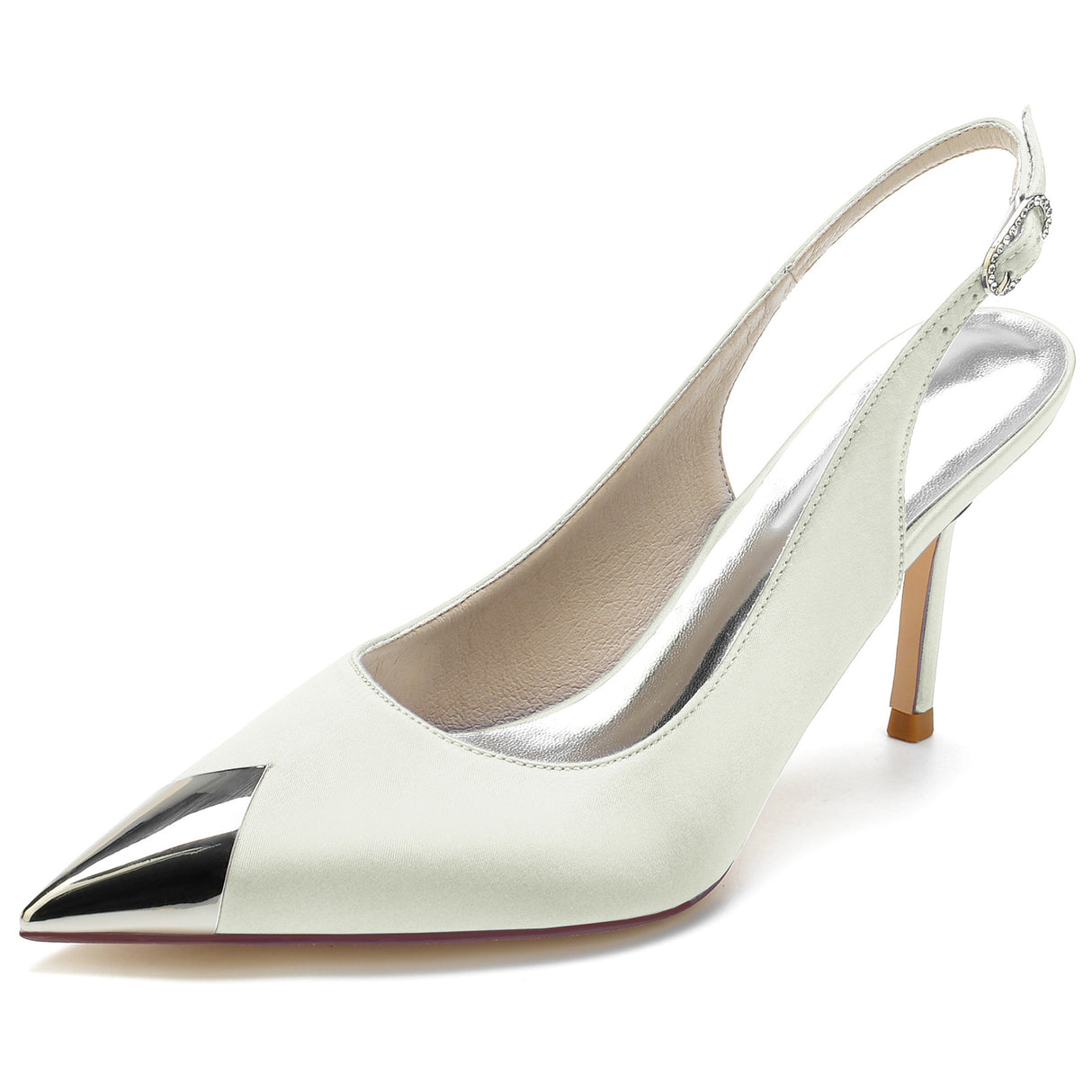 Ivory White Satin Pointed High Heels